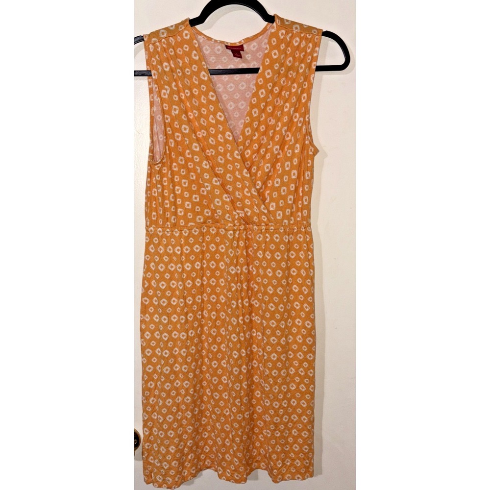 Merona Orange & White Geometric V-Neck Wrap Dress Size- Large